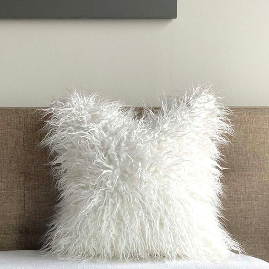 Mongolian Faux Fur Pillow Cover - Arctic Fox